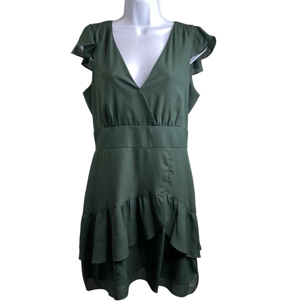 Parker Women's Forest Green Ruffled Mini‎ Dress Size S Preppy Old Money Trendy